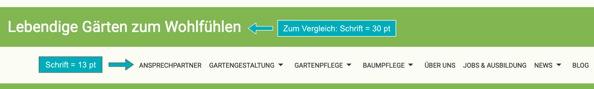 Beispiel für zu kleine Schrift in der Navigation