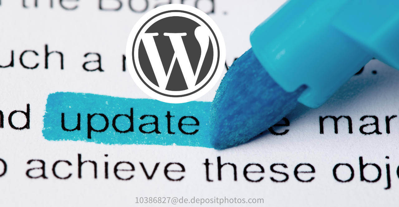Wordpress-Logo und Schriftzug "updaten" mit einer Textmarker-Markierung